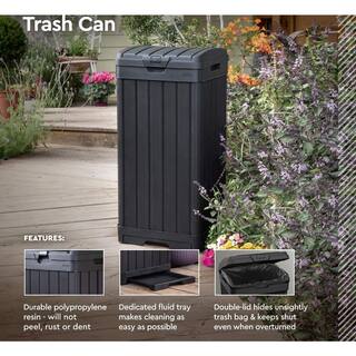 38 Gal. Trash Can with Lid and Drip Tray for Easy Cleaning-Perfect for Patios Kitchens Black PU7DX7LW2Z