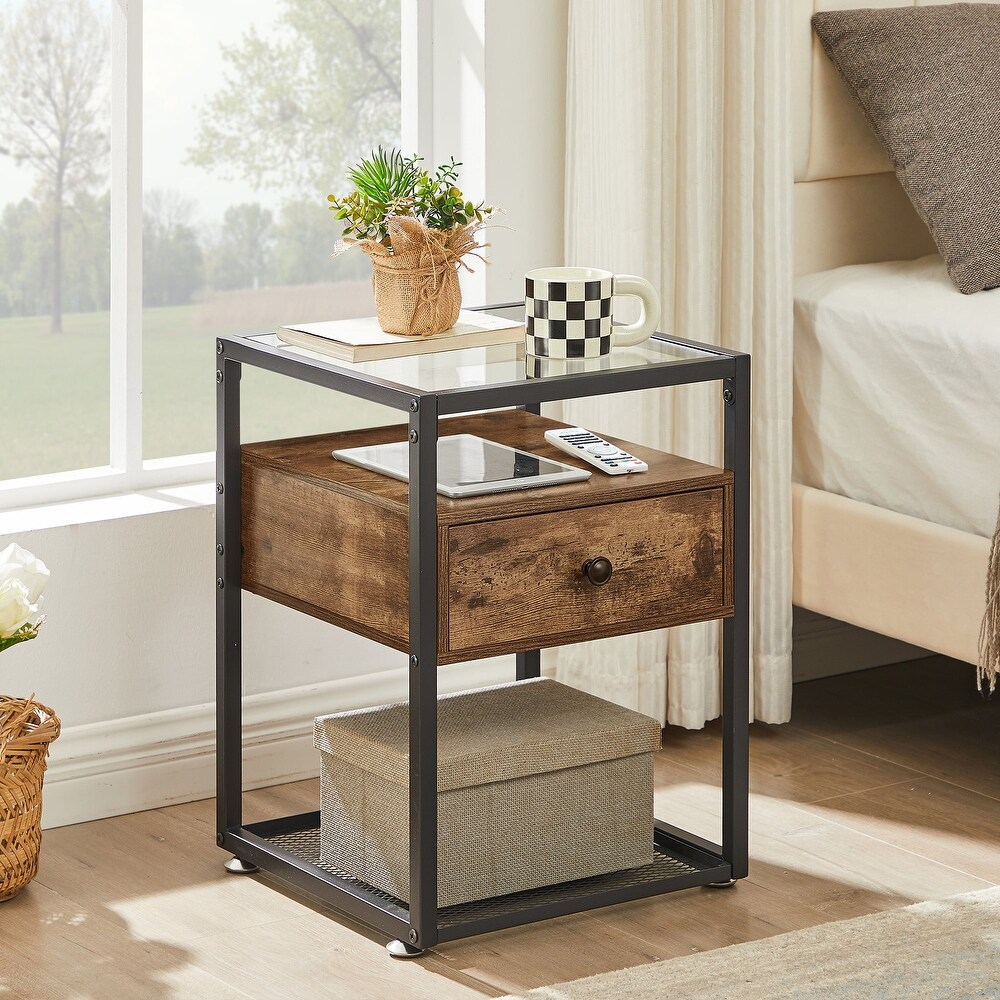 VECELO Modern 1  Drawer Nightstands with Tempered Glass Top