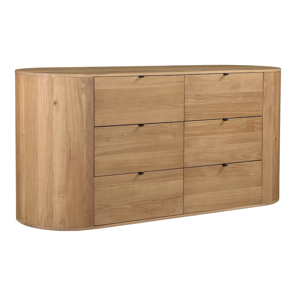 Aurelle Home Tezzi Modern 6 drawer Solid Oak Rounded Dresser