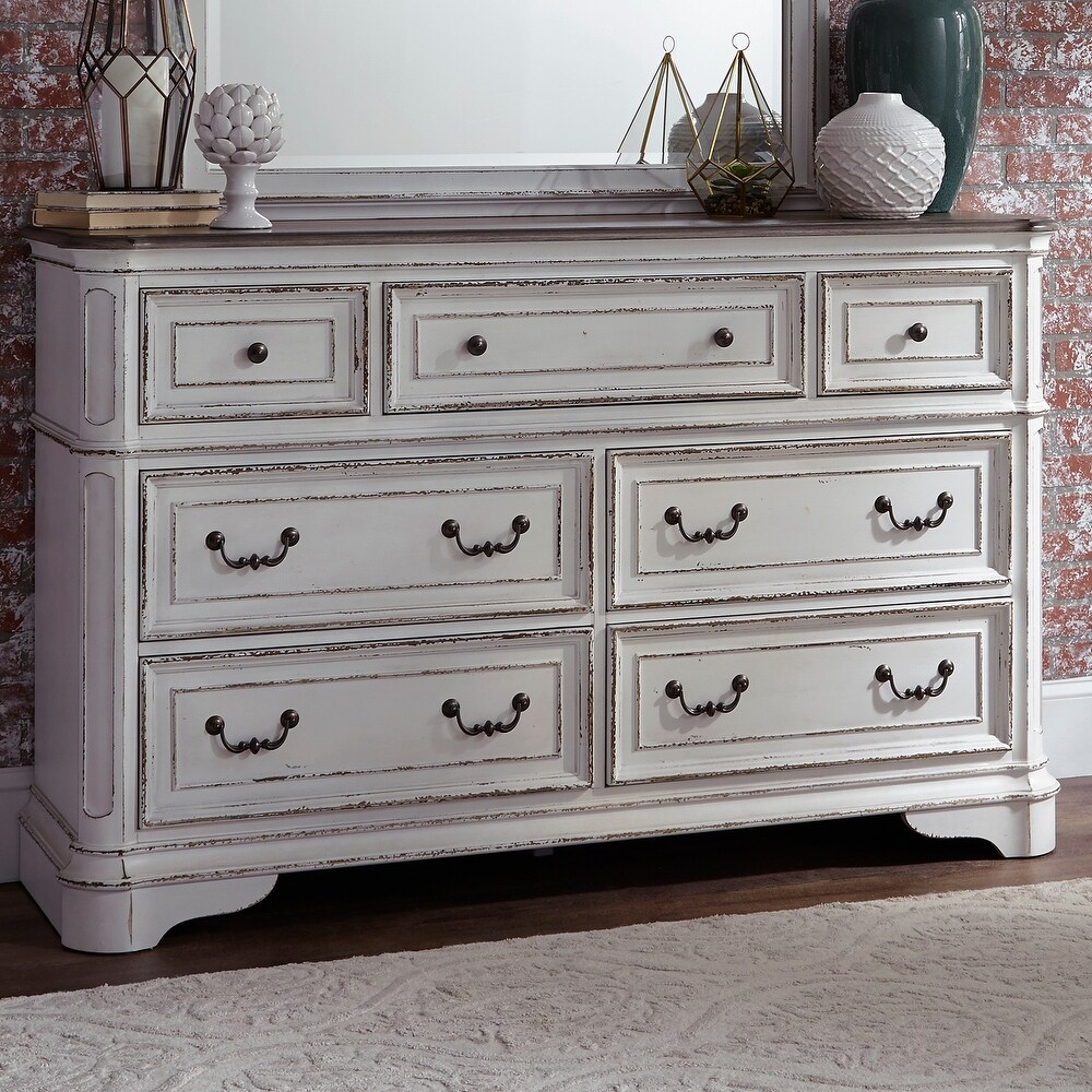 Magnolia Manor Antique White Weathered Bark 7 Drawer Dresser