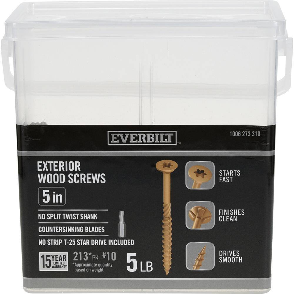 Everbilt #10 x 5 in. Star Drive Flat Head Exterior Wood Screws 5 lbs.-Box (213-Piece) 117360