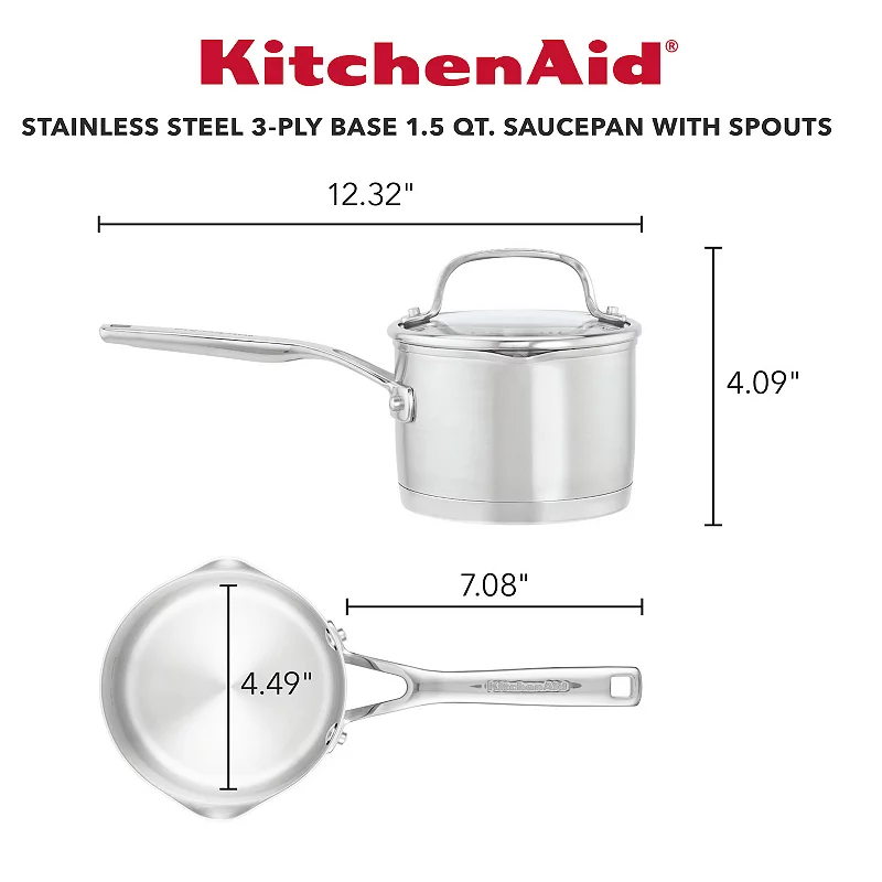 KitchenAid 3-Ply Base Stainless Steel 1.5-qt. Saucepan with Pour Spouts