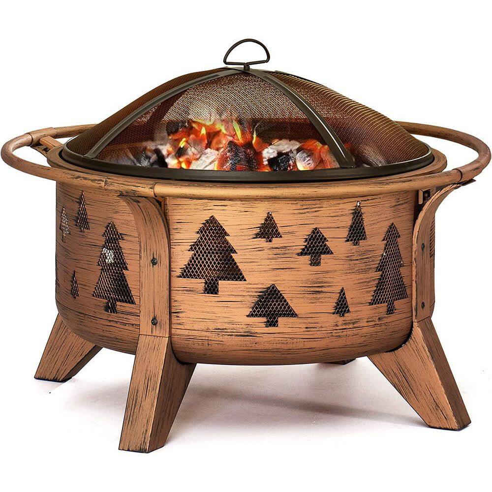 Sunjoy AmberCove 30 in. Outdoor Tree Motif Round Wood Burning Firepit A301027000