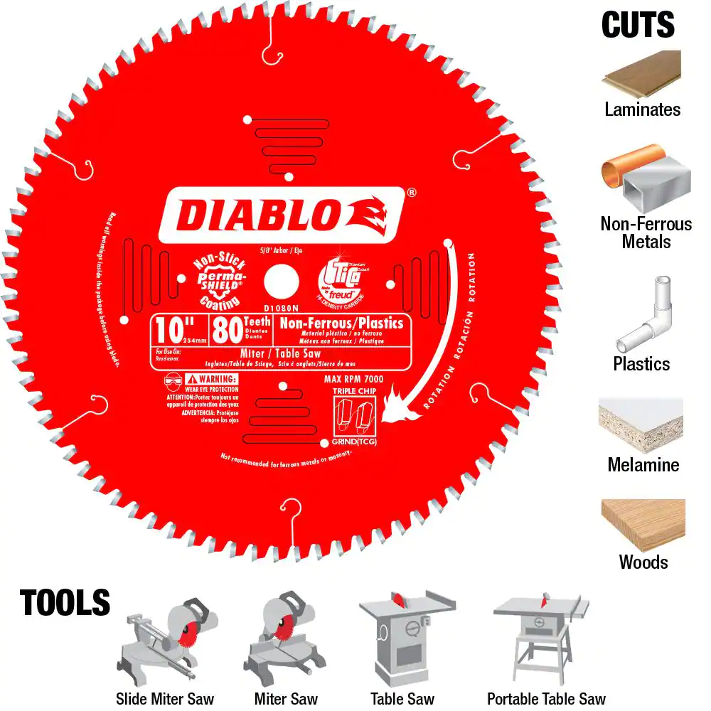 DIABLO D1080N 10 in. x 80-Tooth Laminate/Aluminum Circular Saw Blade