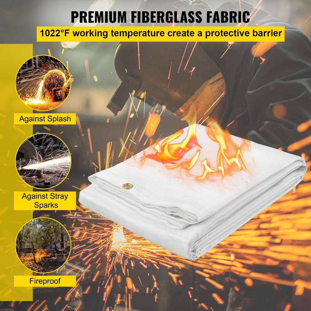 VEVOR 2PCS 6 ft. x 10 ft. Emergency Fire Blanket Fiberglass Heat Resists 1022F Welding Blanket Mat with Carry Bag White HTBSJBDD6X102NL8SV0