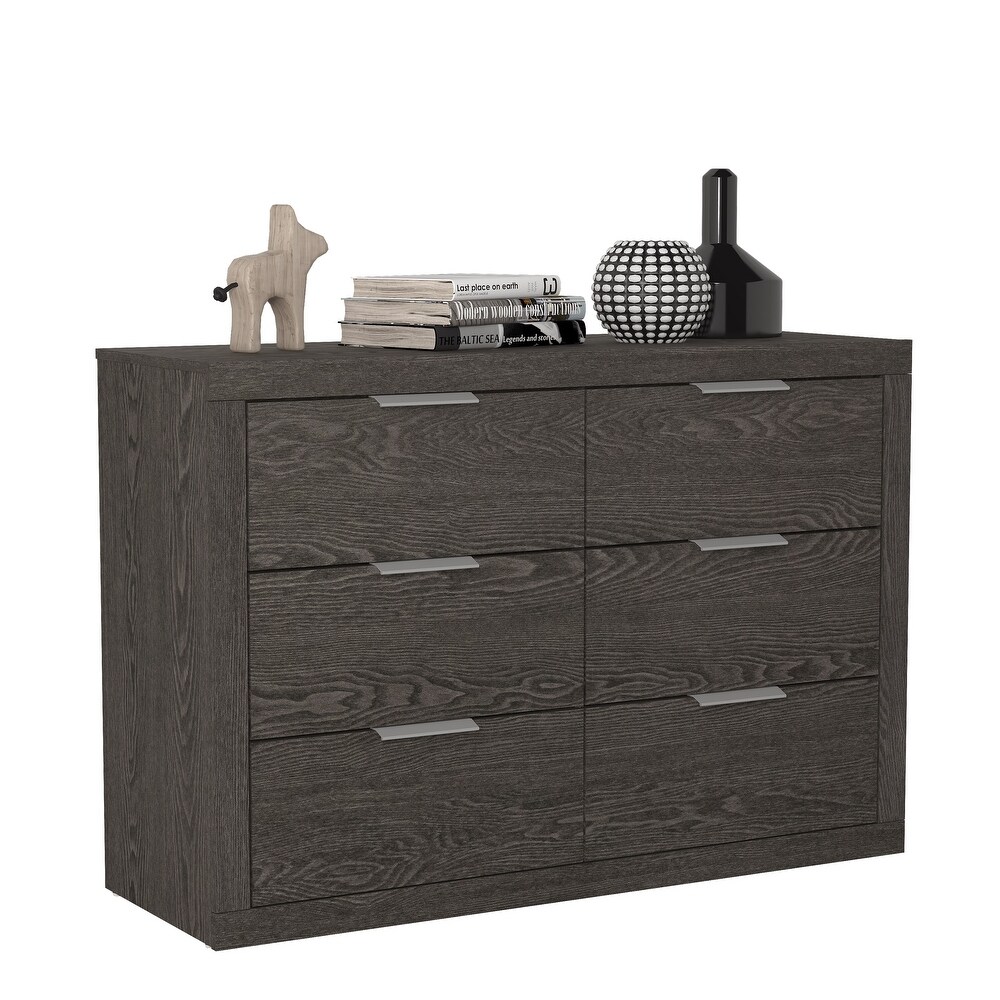 GALANO Harlowin 6 Drawer Dark Gray Oak Dresser 31.7 in. × 46.5 in. × 16.1 in.