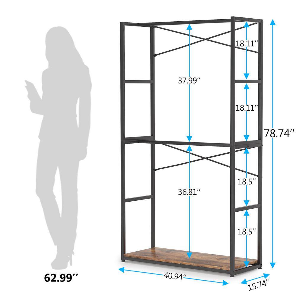 BYBLIGHT 78 in. Brown Free-standing Industrial Clothes Rack Freestanding Closet Organizer Storage with Double Rods BB-U028GX1