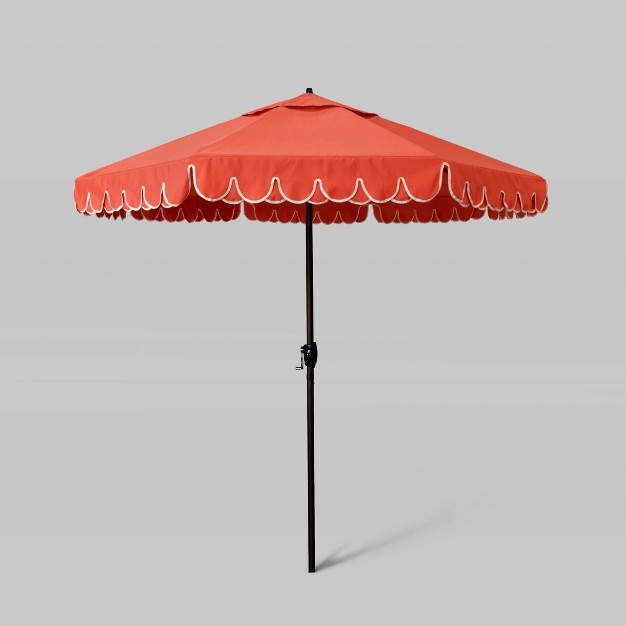 7 5 x27 Sunbrella Scallop Base Market Patio Umbrella With Auto Tilt Bronze Pole California Umbrella