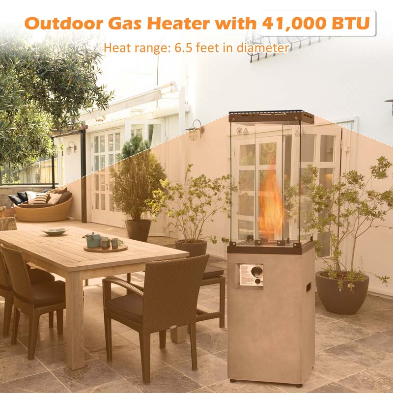 41000 BTU Propane Patio Heater with Lockable Wheels, Tempered Glass Tube, Waterproof Cover