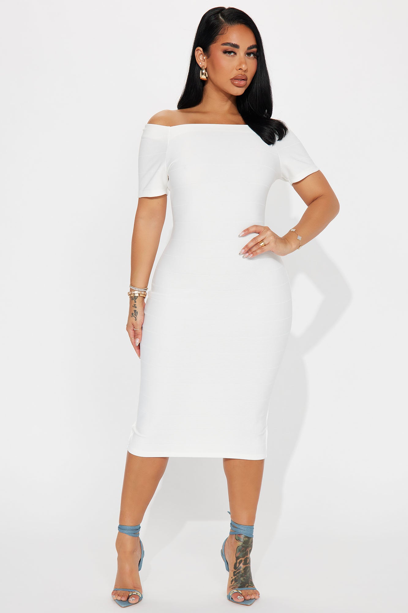 Amara Off Shoulder Midi Dress - White