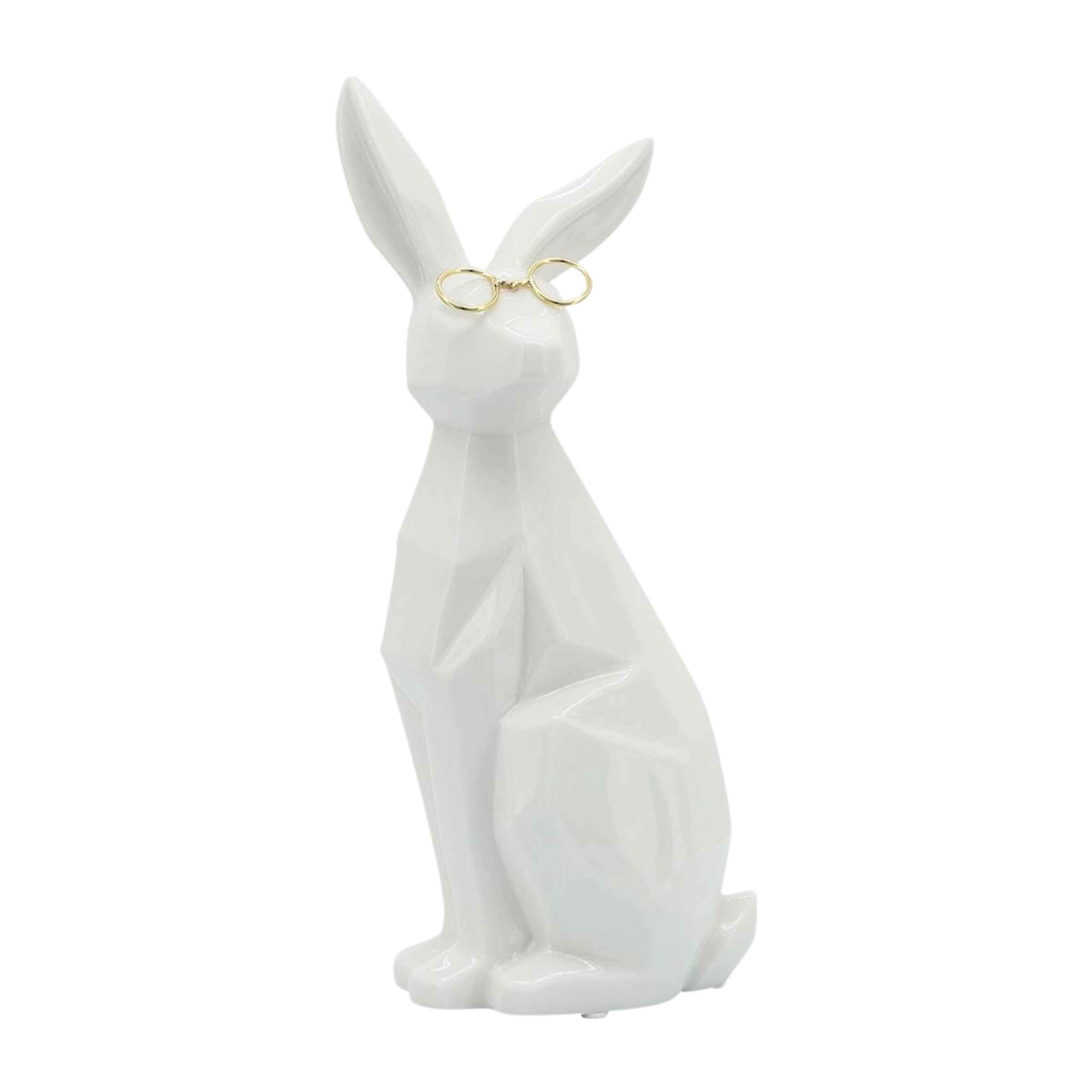 Sideview Bunny With Glasses Ceramic 27 Cm - White And Gold 16943-03