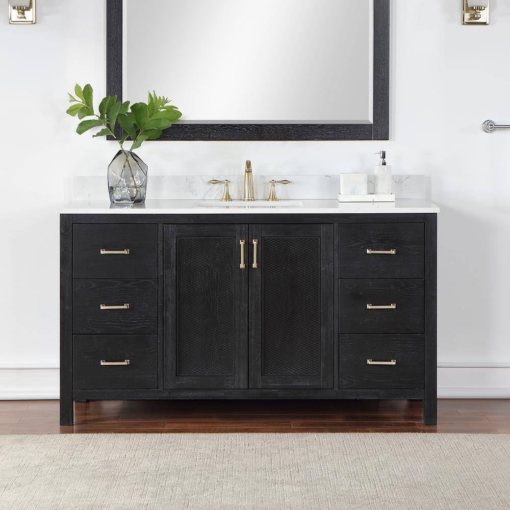 Altair Hadiya 60 in. W x 22 in. D x 34 in. H Bath Vanity in Black Oak with Carrara White Composite Stone Top 542060S-BO-AW-NM