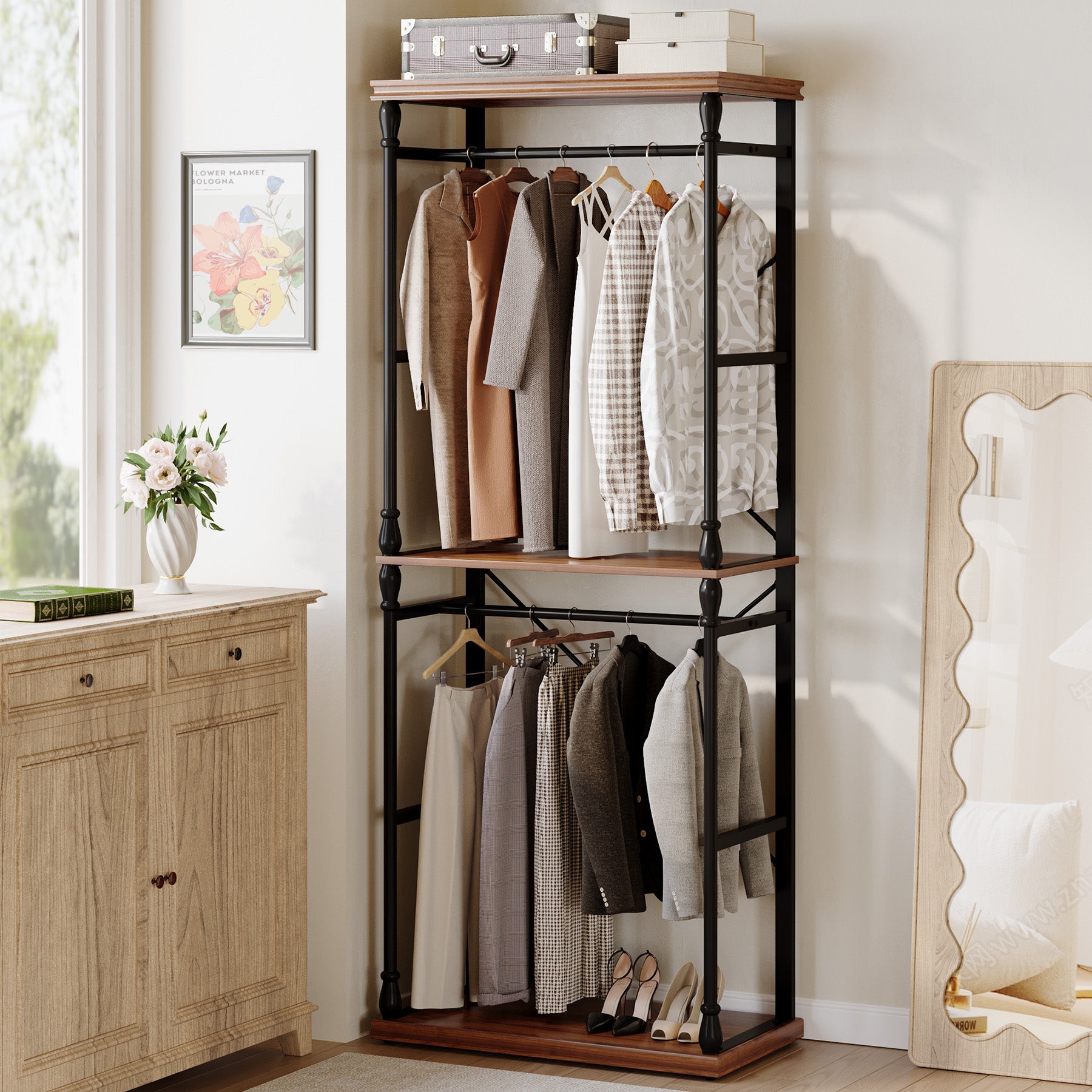 Freestanding Clothes Rack, Garment Rack Closet Organizer with Storage Shelves