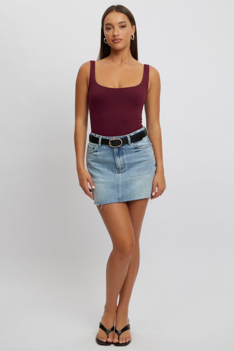 Red Square Neck Bodysuit Supersoft