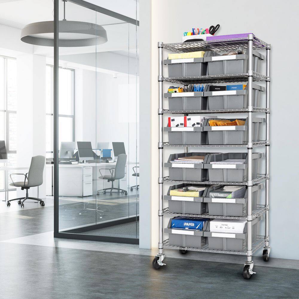 Seville Classics Commercial 7-Tier 12-Bin Rack NSF Steel Garage Storage Shelving Unit 24 in. W x 56 in. H x 14.25 in. D WEB727