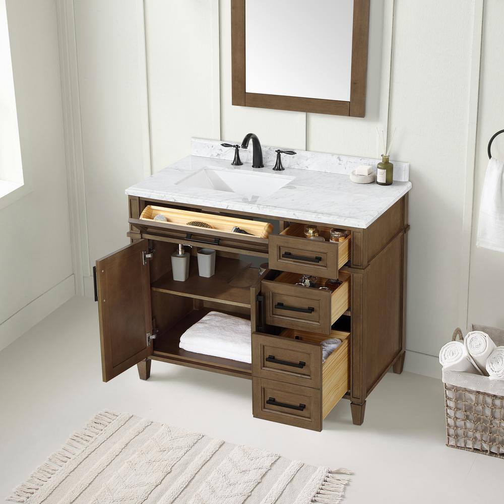 Home Decorators Collection Caville 42 in. W x 22 in. D x 34.50 in. H Bath Vanity in Almond Latte with White Marble Top Caville 42AL