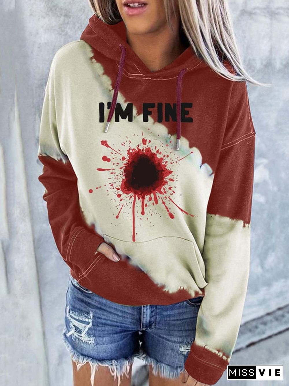 Halloween I'M Fine Bloodstain Casual Long Sleeve Hoodie