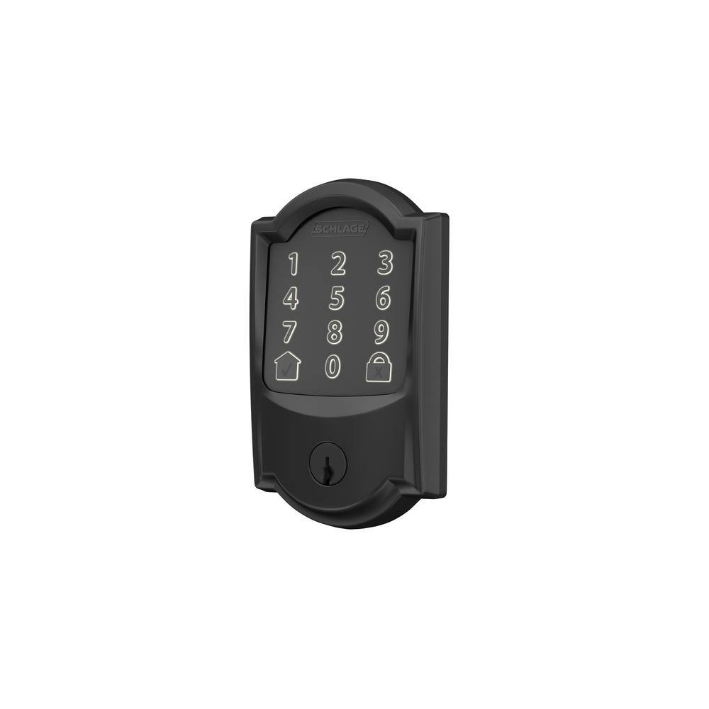 Schlage Camelot Matte Black Electronic Encode Smart WiFi Deadbolt with Alarm BE489WB CAM 622