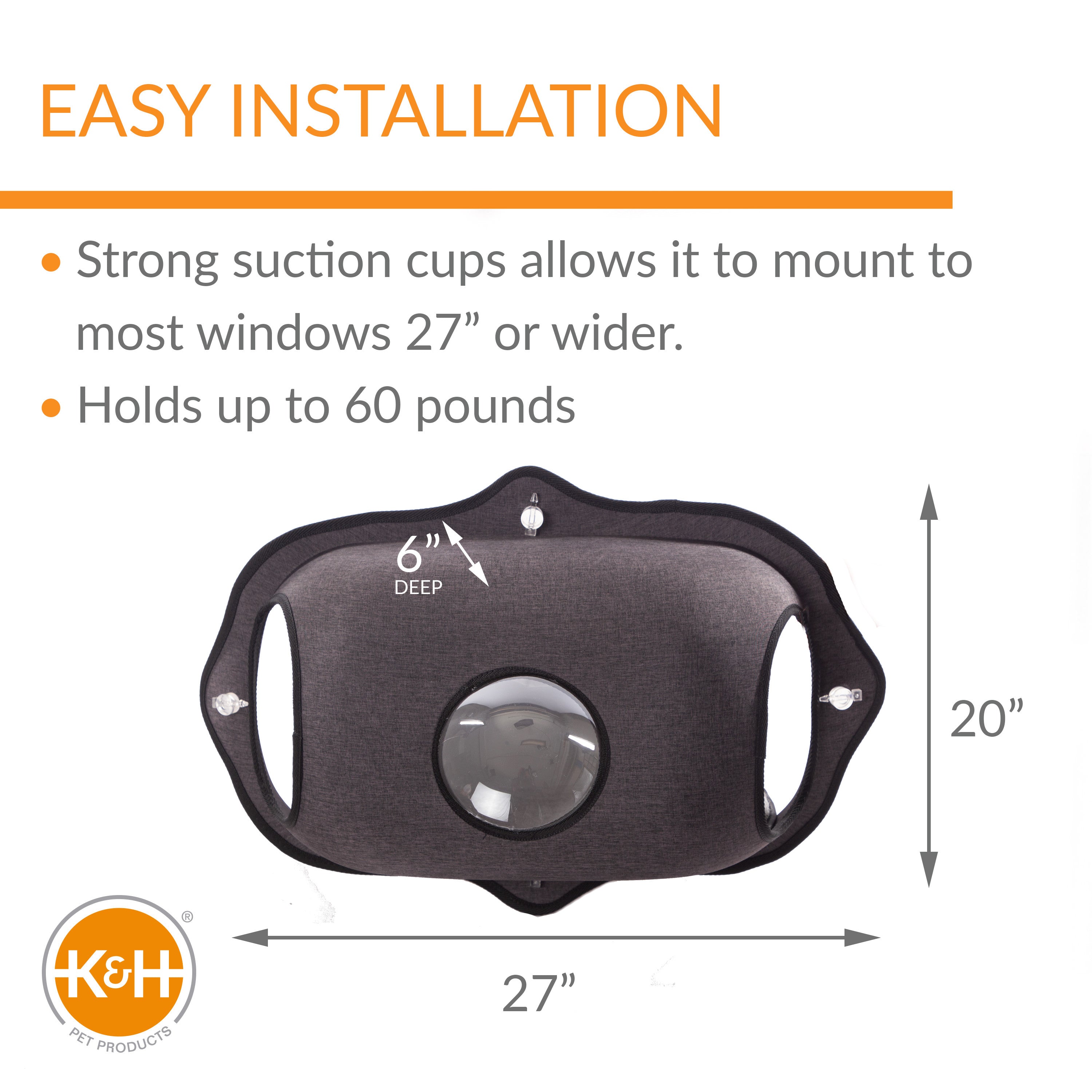 KandH Pet Products EZ Mount Window Bubble Pod Kitty Sill Classy Dark Gray 27 X 20 Inches