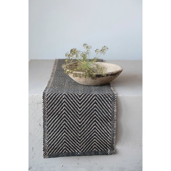 Woven Jute and Cotton Table Runner with Chevron Pattern - 72.0