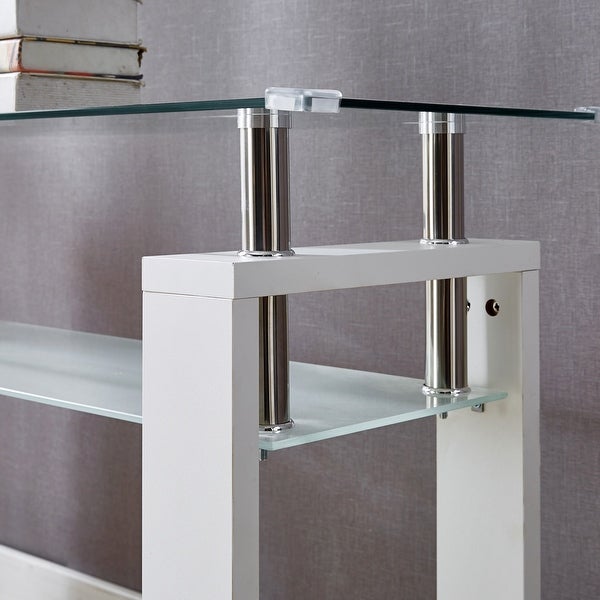 MDF Console Table， Tempered Glass Top， Modern Foyer Area Table