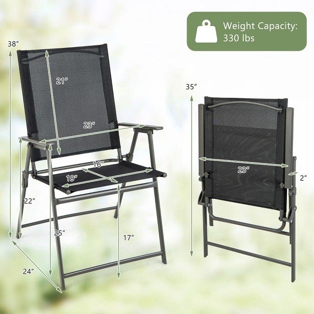 Costway 2pcs Patio Folding Portable Dining Chairs Metal Frame Armrests Garden Outdoor