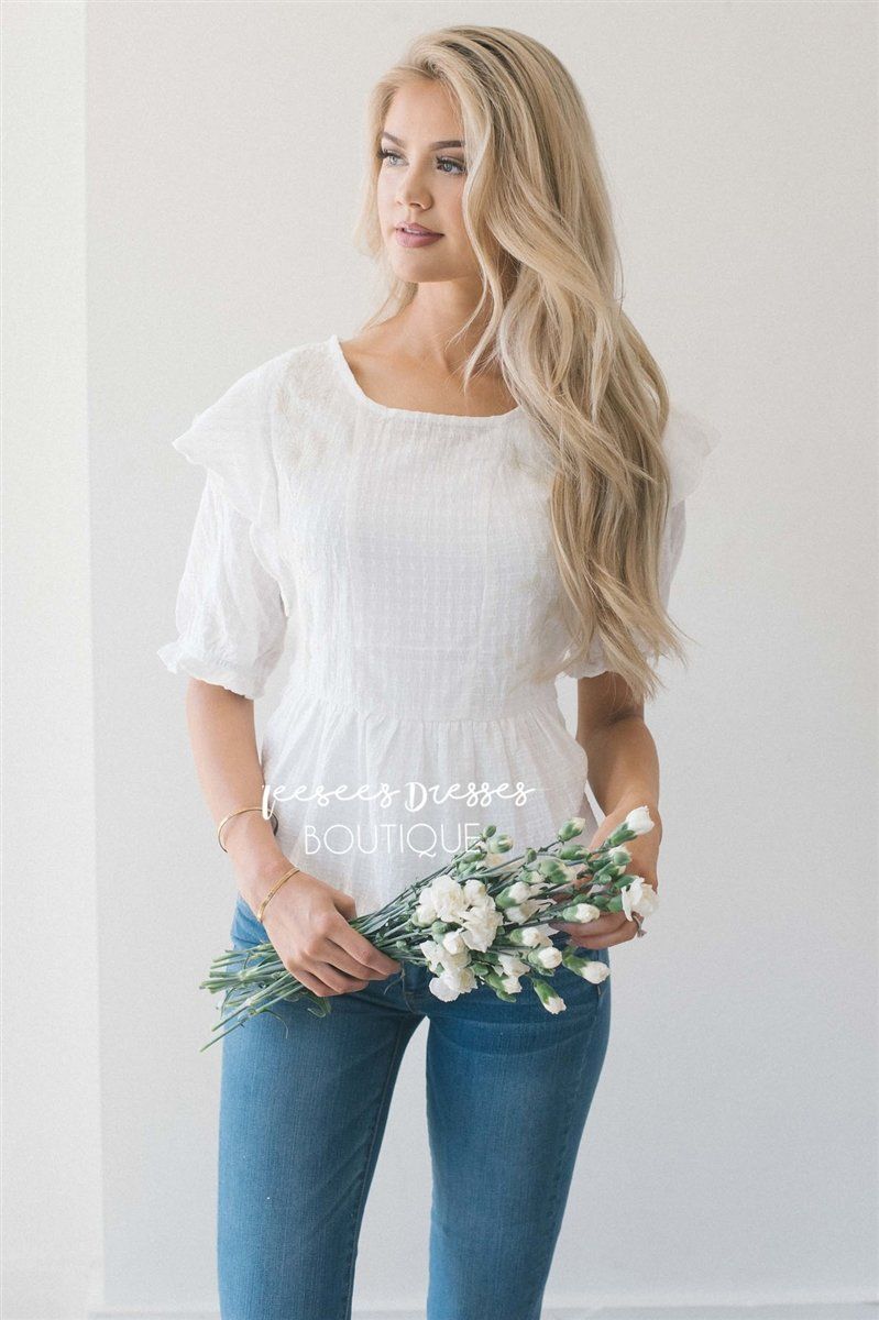 Embroidered Peplum Ruffle Sleeve Top