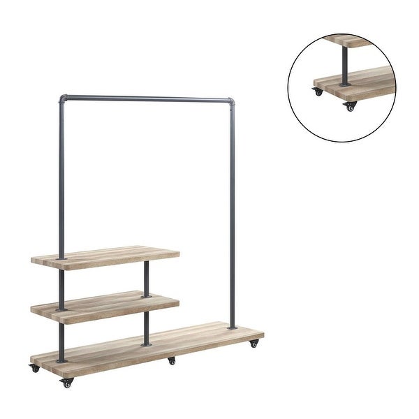 Clothing Rack with Shelves in Oak and Sandy Gray - - 35722866