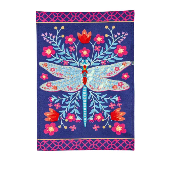 Evergreen Enterprises Patterned Dragonfly Garden Linen Flag