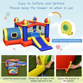 Costway Inflatable Castle Kids Bounce House with Slide Jumping Playhouse and 480-Watt Blower NP10442+EP24682