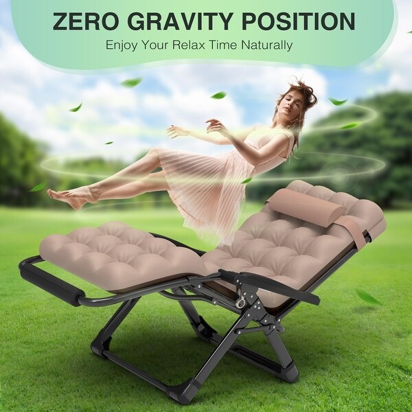 Oversized Zero Gravity Chair，Lounge Chair w/Removable CushionandHeadrest，Reclining Patio Camping Chair for Indoor Outdoor