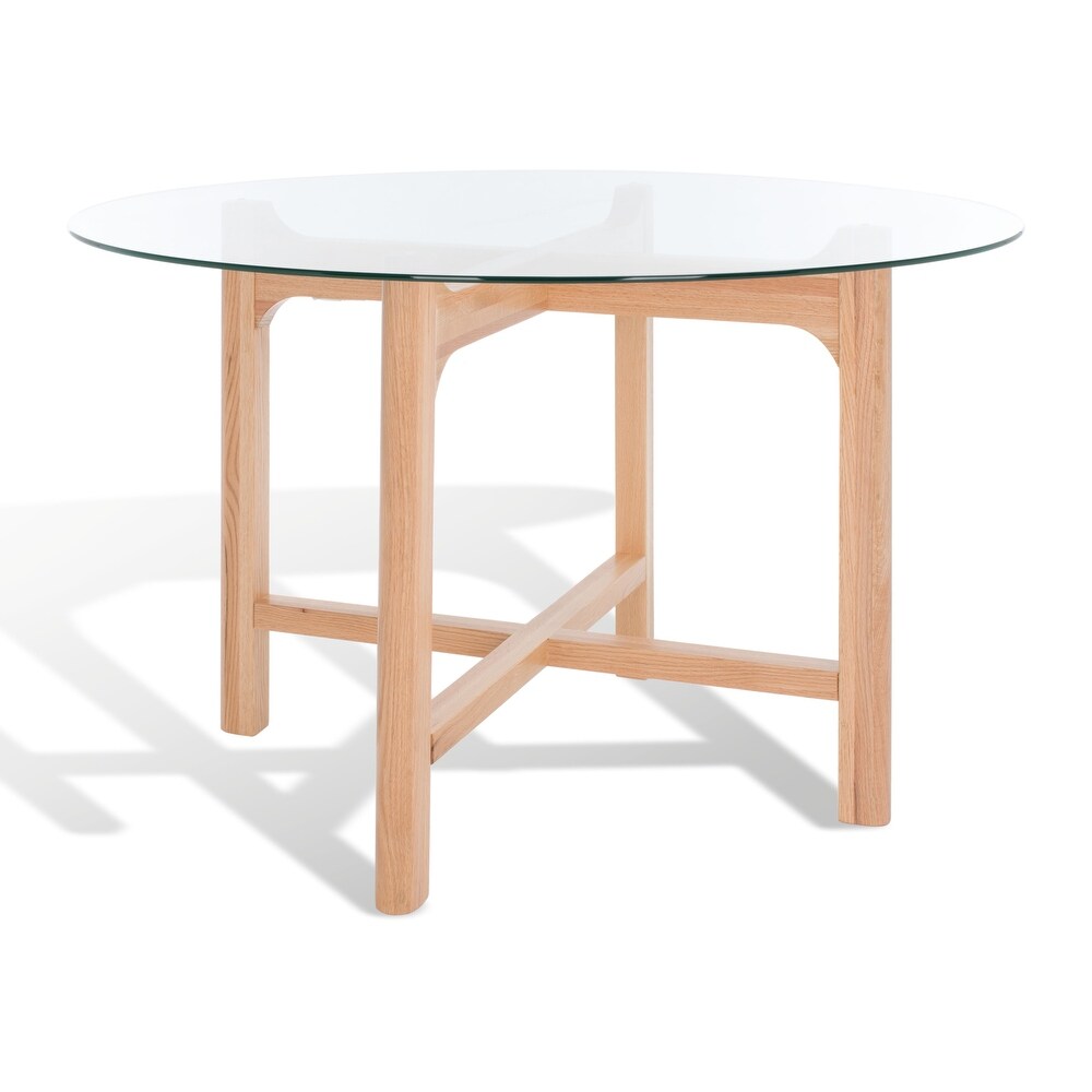 SAFAVIEH Couture Ruthanne Solid Wood/Tempered Glass Round Dining Table   48 in. W x 48 in. D x 30 in. H