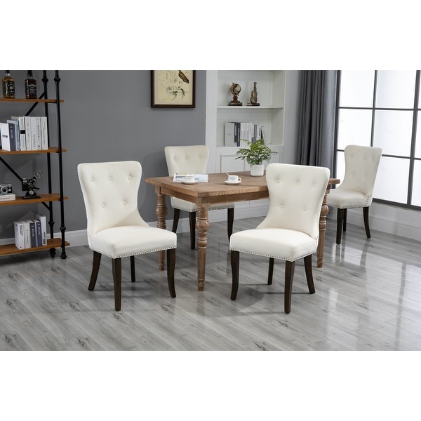 Dining Chair Tufted Armless Chair Upholstered Accent Chair， Set of 2， Cream