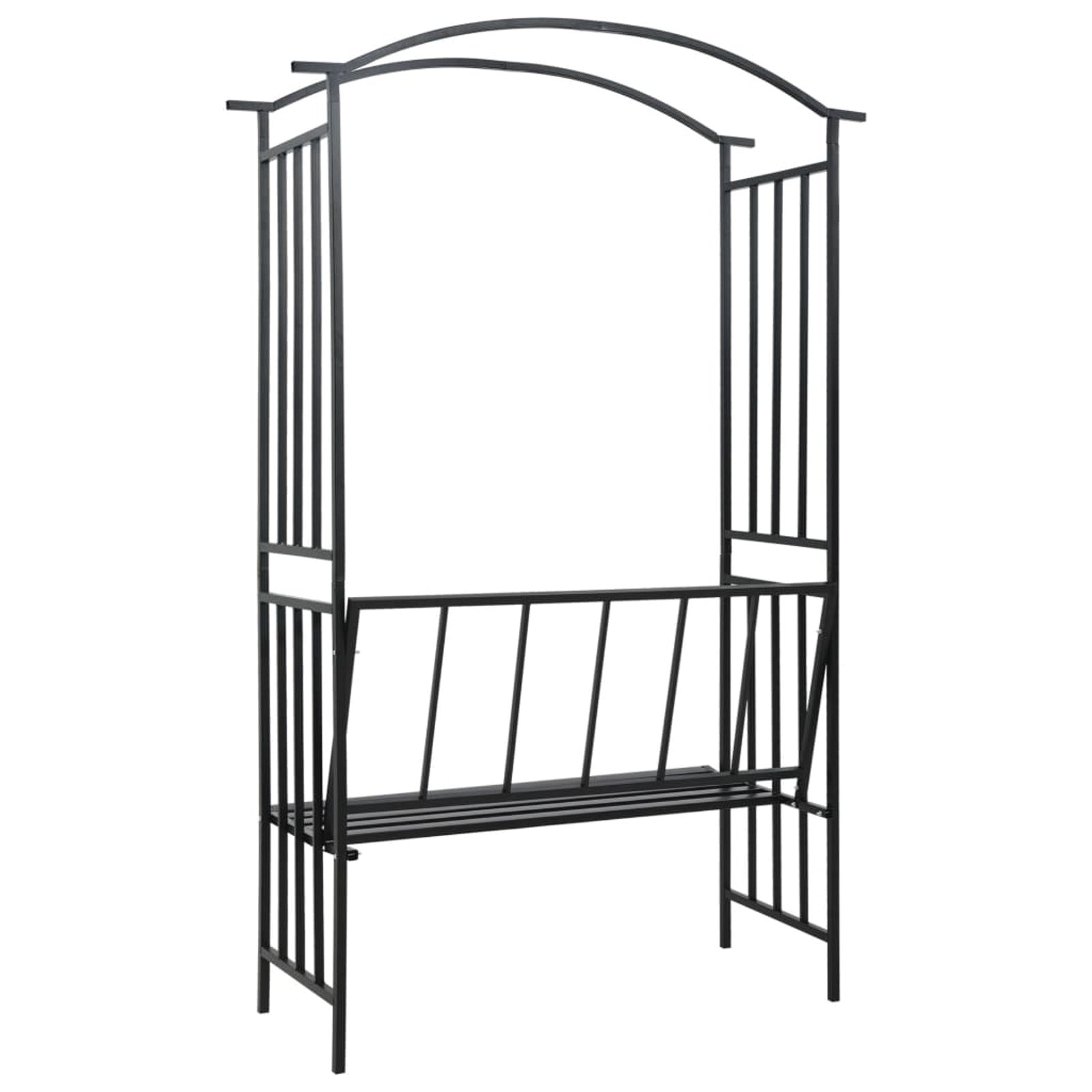 MABOTO Garden Arch with Bench Black 50.4"x19.7"x81.5" Iron