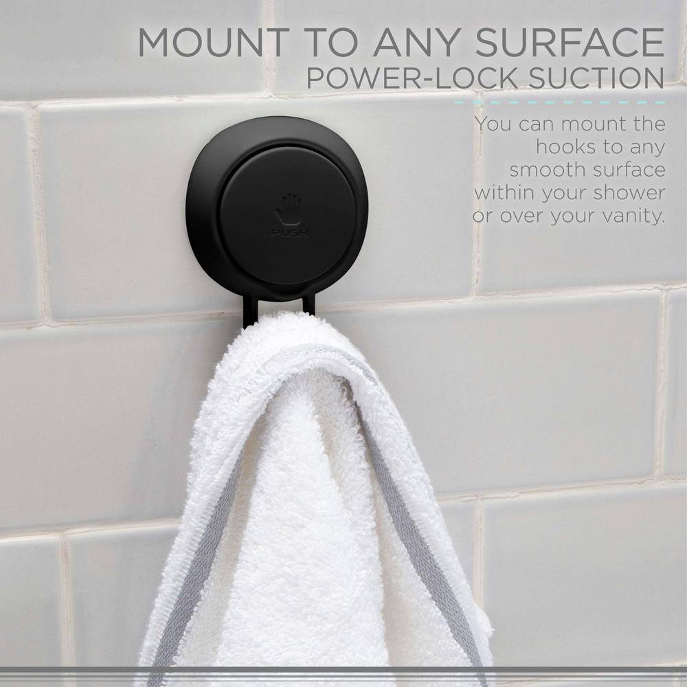 Bath Bliss Gel-Suction Power J-Hook RobeTowel Hook in Matte Black 4-Pack 26751-MATTEBLACK