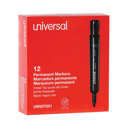 Universal Chisel Tip Permanent Marker， Broad， Black， Dozen (07051)