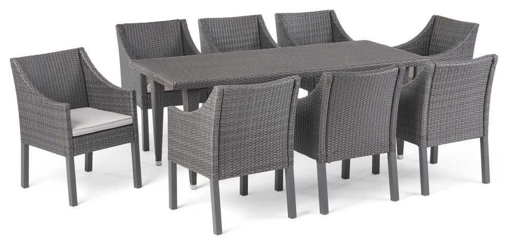 GDF Studio 9 Piece Alanna Outdoor Wicker Dining Set   Tropical   Outdoor Dining Sets   by GDFStudio  Houzz