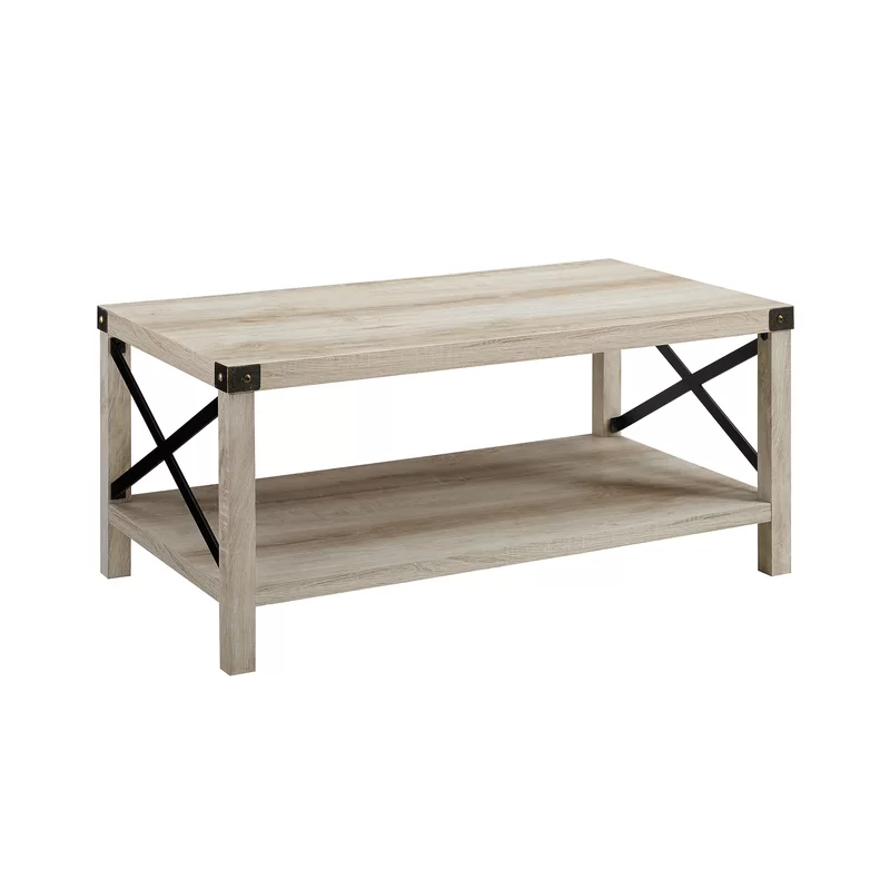 Walker Edison Sedalia Modern Farmhouse Metal X Coffee Table， 40 Inch， White Oak