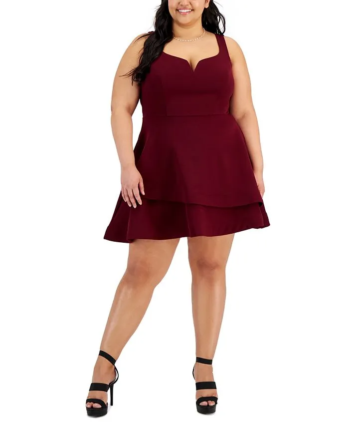 Trendy Plus Size Notched-Neck Tiered-Hem Dress