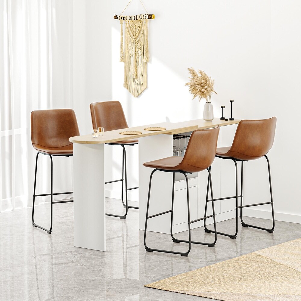 Bar Stools Set of 2 Counter Height PU Leather with Back Dining Chairs