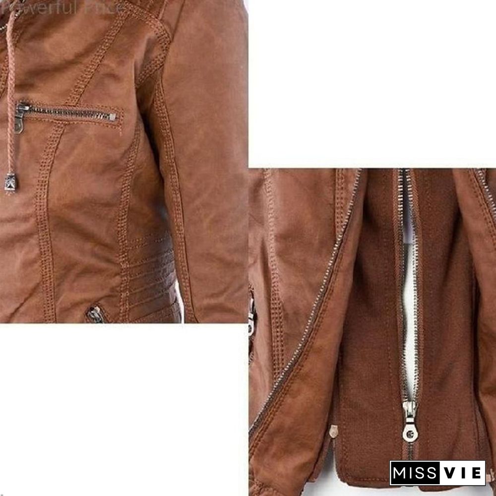 5 Color Long Sleeve Zipper Jacket Leather Jackets Coat Ladies Tops Motorcycle Coat Plus Size XS-7XL