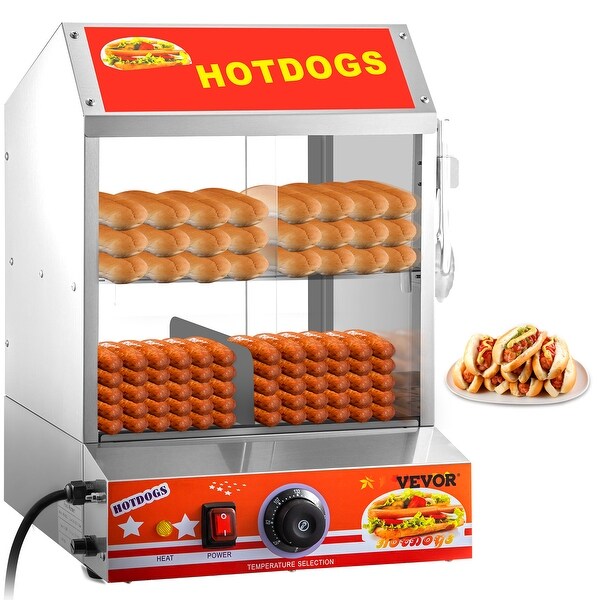 VEVOR 2-Tier Hot Dog Steamer 27L/24.52Qt Hut Steamer for 175 Hot Dogs and 40 Buns W/ Slide Doors - 2Tier