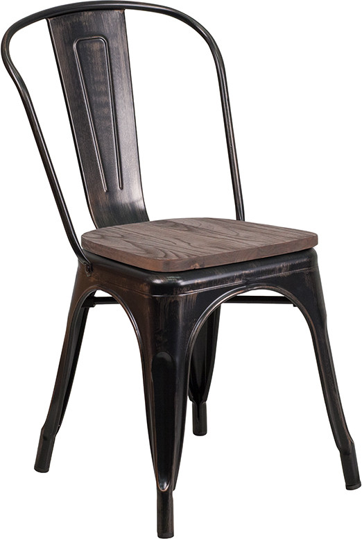 Metal Stackable Chair With Wood Seat   Industrial   Dining Chairs   by Homesquare  Houzz