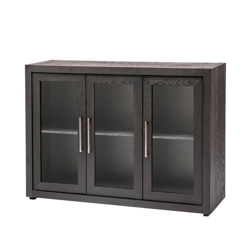 Durable Wood Storage Cabinet Sideboard with 3 Tempered Glass Doors and Adjustable Shelves