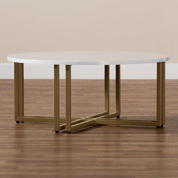 Maeve Modern and Contemporary Gold Finished Metal Coffee Table With Faux Marble Tabletop