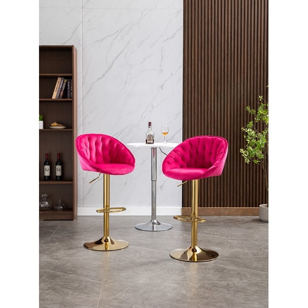 Velvet Swivel Tufted Adjustable Height Bar Stools With Golden Footrest(set of 2)