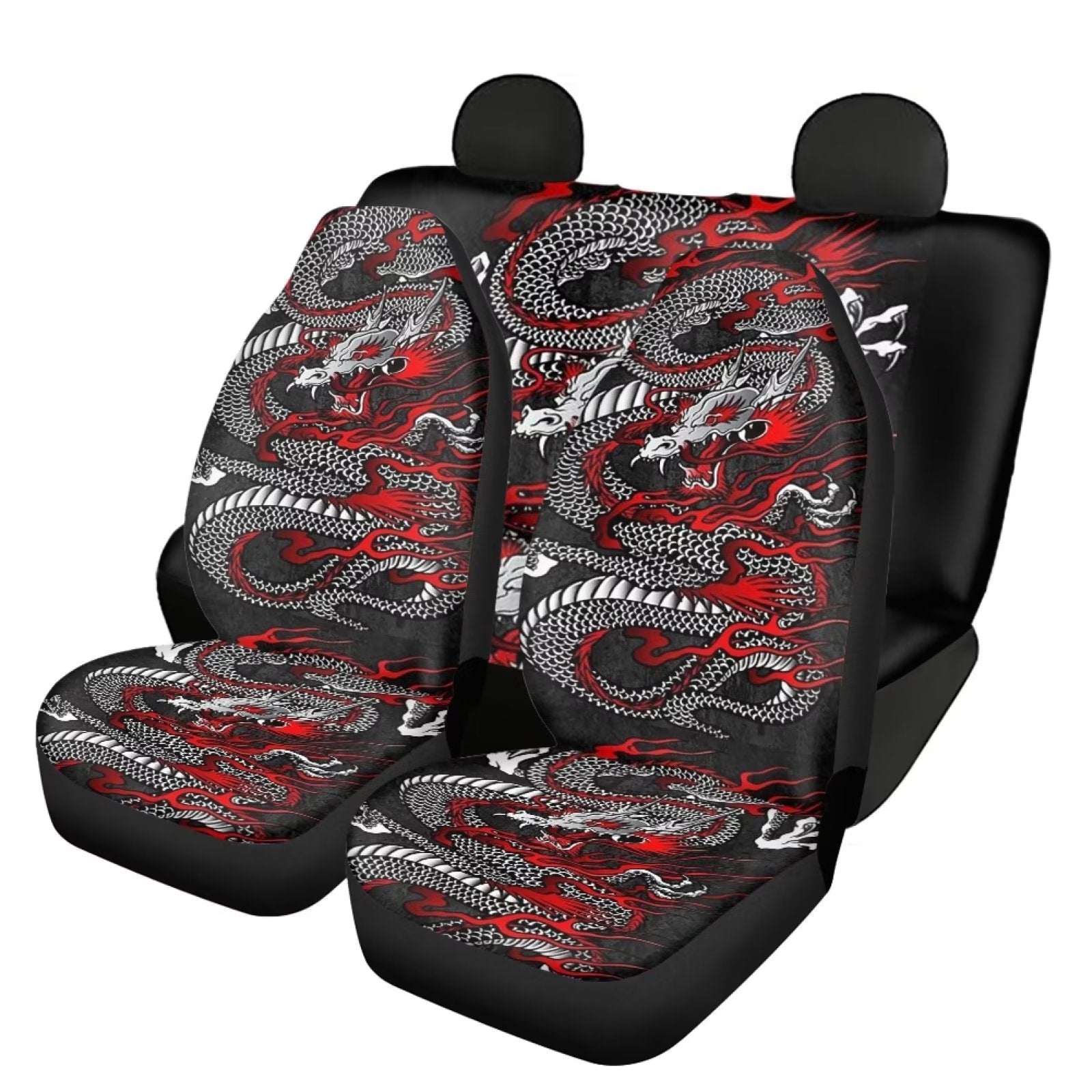 NETILGEN Dragon Totem Car Covers Set for Men Rear Backrest Cover and Rear Bottom Bench Cover Car Seat Covers Full Set of 4 Pieces Bench Cover Decorations