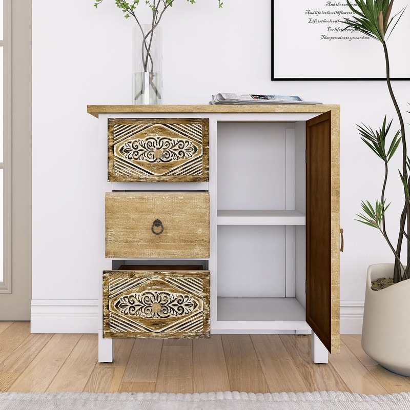 Distinctive Design Versatile Storage Carved Accent Cabinet with Vintage Charm