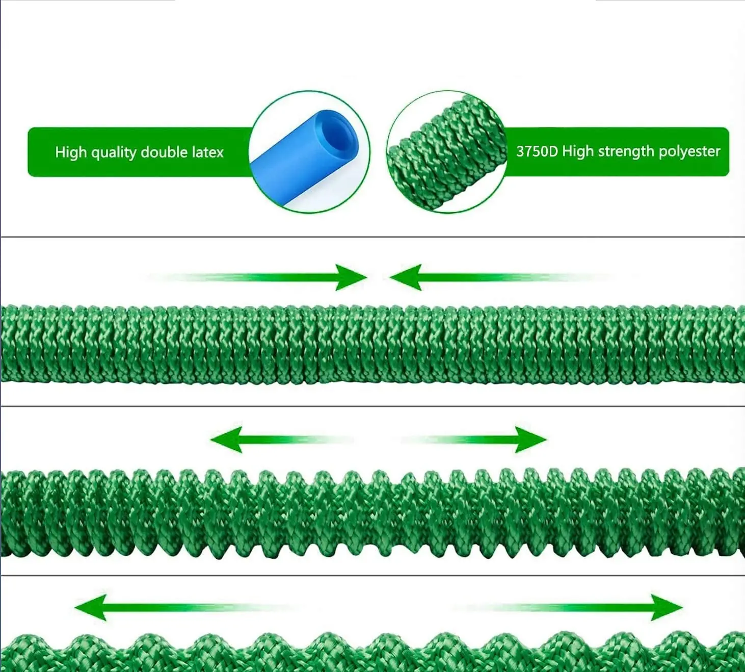 Green Expandable Hose Garden Supplies on/off Brass Valve 2500D Fabric TPE inner tube with 10 pattern spray nozzle