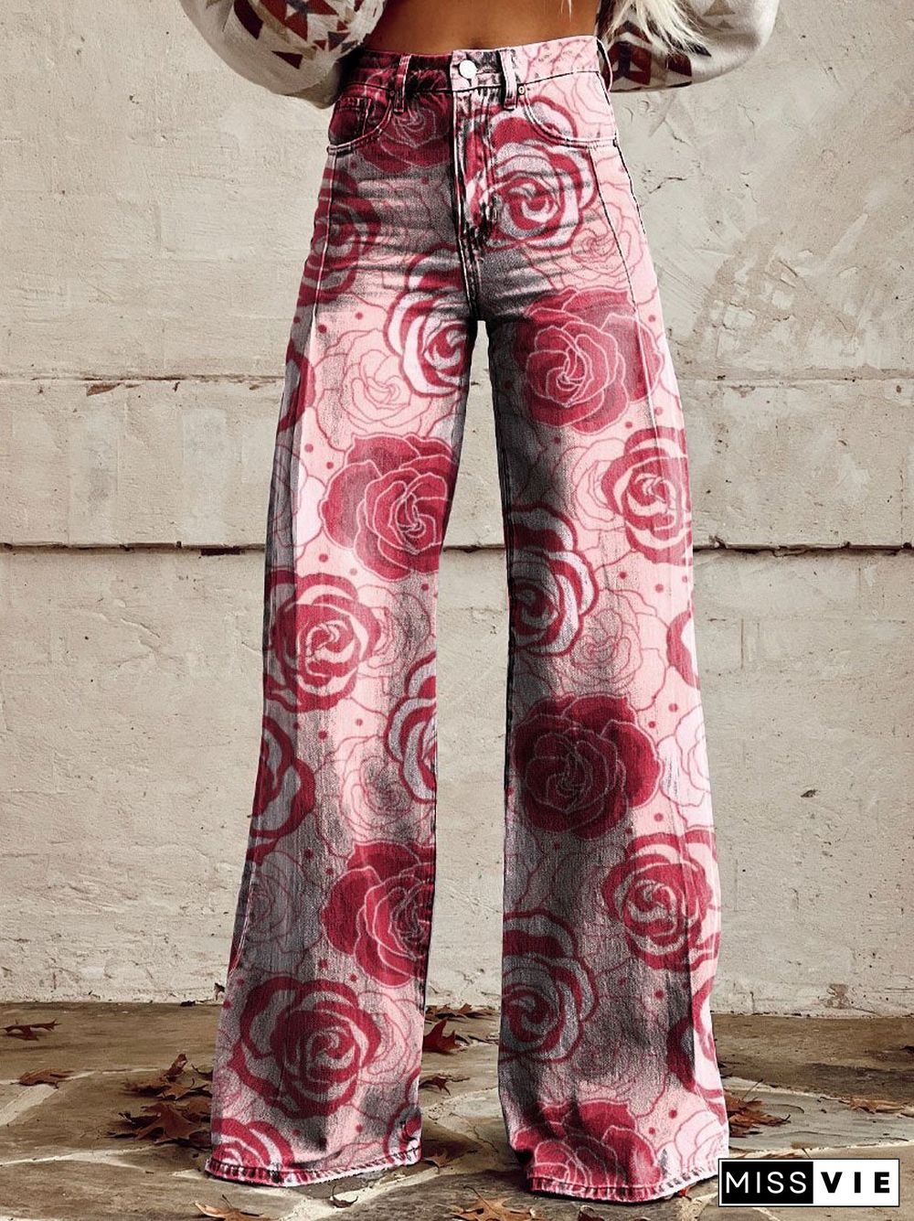 Women's Vintage Print Casual Wide Leg Pants